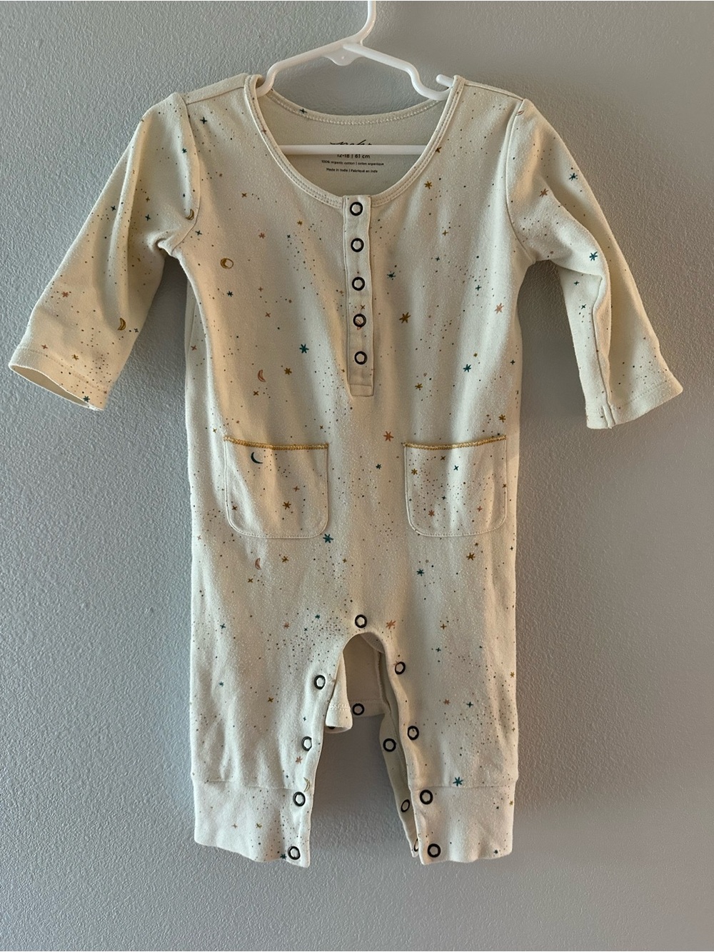 Pehr Organic Star Pocket One-Piece Romper - Cream